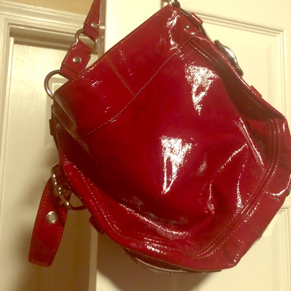 Coach red parent heather hobo bag